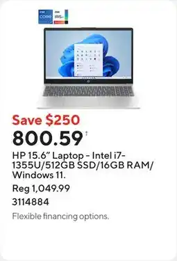 Staples HP 15.6 Laptop - Intel i7-1355U/512GB SSD/16GB RAM/Windows 11 offer