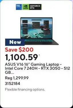 Staples ASUS V16 16 Gaming Laptop - Intel Core 7 240H - RTX 3050 - 512 GB SSD - 16 GB RAM - Windows 11 Home offer