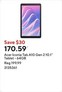 Staples Acer Iconia Tab A10 Gen 2 10.1 Tablet - 64GB offer
