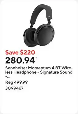 Staples Sennheiser Momentum 4 BT Wireless Headphone - Signature Sound - Adaptive Hybrid ANC - Black offer