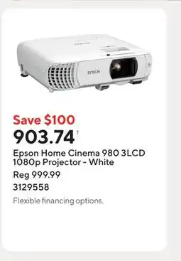 Staples Epson Home Cinema 980 3LCD 1080p Projector - White offer