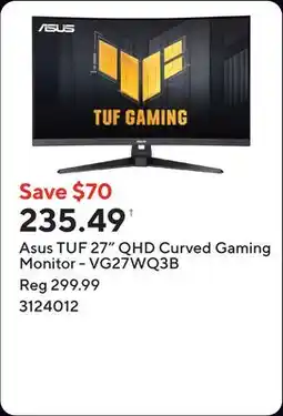 Staples Asus TUF 27 QHD Curved Gaming Monitor - VG27WQ3B offer