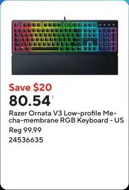 Staples Razer Ornata V3 Low-profile Mecha-membrane RGB Keyboard - US offer