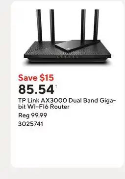 Staples TP Link AX3000 Dual Band Gigabit WI-FI6 Router offer