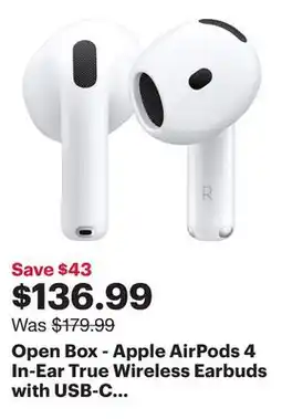 Best Buy Open Box - Apple AirPods 4 In-Ear True Wireless Earbuds with USB-C Charging Case offer