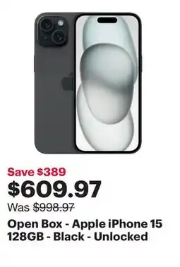 Best Buy Open Box - Apple iPhone 15 128GB - Black - Unlocked offer