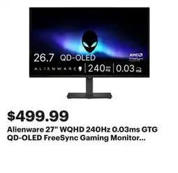 Best Buy Alienware 27 WQHD 240Hz 0.03ms GTG QD-OLED FreeSync Gaming Monitor (AW2726DM) - Black offer