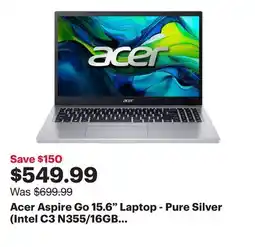 Best Buy Acer Aspire Go 15.6 Laptop - Pure Silver (Intel C3 N355/16GB RAM/512GB SSD/Windows 11) offer