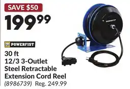 Princess Auto 30 ft 12/3 3-Outlet Steel Retractable Extension Cord Reel offer