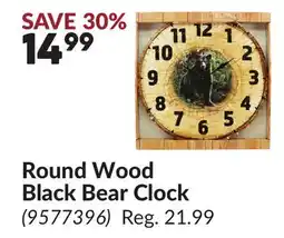 Princess Auto Round Wood Black Bear Clock offer