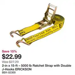 Bumper to Bumper 2-in x 15-ft – 5000 lb Ratchet Strap with Double J-Hooks offer