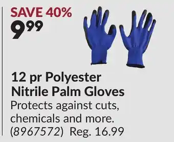 Princess Auto 12 pr Polyester Nitrile Palm Gloves offer
