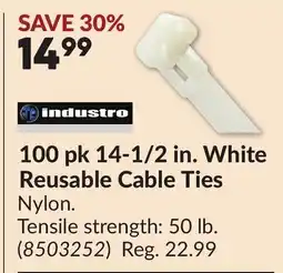 Princess Auto 100 pk 14-1/2 in. White Reusable Cable Ties offer