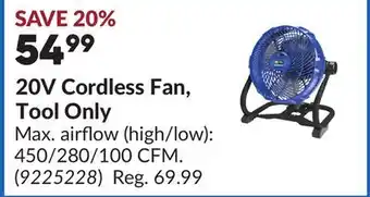 Princess Auto 20V Cordless Fan, Tool Only offer