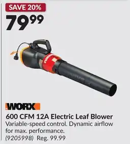 Princess Auto WORX 600 CFM 12A Electric Leaf Blower offer