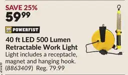 Princess Auto 40 ft LED 500 Lumen Retractable Work Light offer