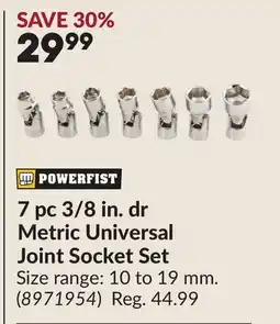Princess Auto POWERFIST 7 pc 3/8 in. dr Metric Universal Joint Socket Set offer