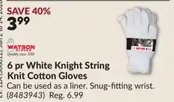 Princess Auto 6 pr White Knight String Knit Cotton Gloves offer