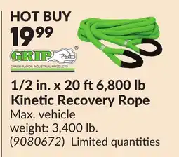 Princess Auto 1/2 in. x 20 ft 6,800 lb Kinetic Recovery Rope offer