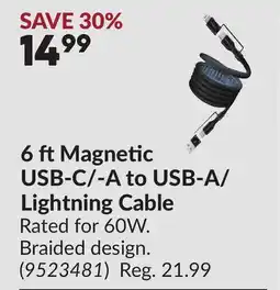 Princess Auto 6 ft Magnetic USB-C/-A to USB-A/ Lightning Cable offer
