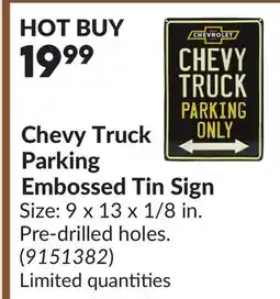 Princess Auto Chevy Truck Parking Embossed Tin Sign offer