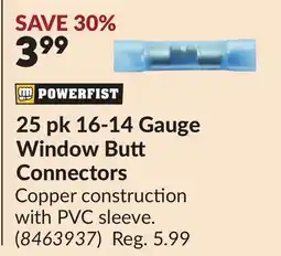 Princess Auto POWERFIST 25 pk 16-14 Gauge Window Butt Connectors offer