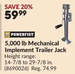 Princess Auto 5,000 lb Mechanical Implement Trailer Jack offer