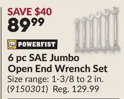 Princess Auto 6 pc SAE Jumbo Open End Wrench Set offer