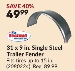 Princess Auto 31 x 9 in. Single Steel Trailer Fender offer