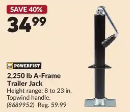 Princess Auto POWERFIST 2,250 lb A-Frame Trailer Jack offer