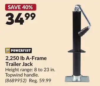Princess Auto POWERFIST 2,250 lb A-Frame Trailer Jack offer