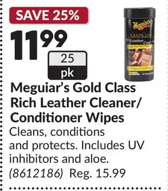 Princess Auto Meguiar's Gold Class Rich Leather Cleaner/Conditioner Wipes offer