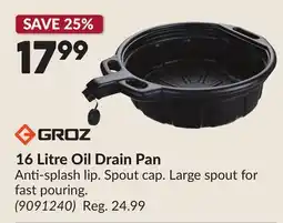 Princess Auto GROZ 16 Litre Oil Drain Pan offer