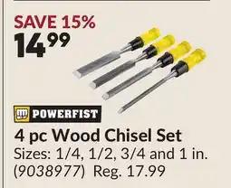 Princess Auto 4 pc Wood Chisel Set offer