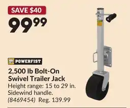 Princess Auto 2,500 lb Bolt-On Swivel Trailer Jack offer