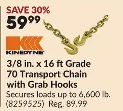 Princess Auto 3/8 in. x 16 ft Grade 70 Transport Chain with Grab Hooks offer