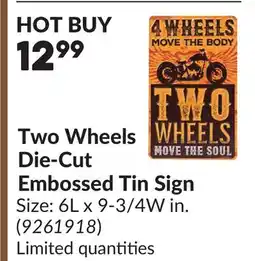 Princess Auto Two Wheels Die-Cut Embossed Tin Sign offer