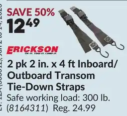 Princess Auto ERICKSON 2 pk 2 in. x 4 ft Inboard/Outboard Transom Tie-Down Straps offer