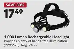 Princess Auto 1,000 Lumen Rechargeable Headlight offer