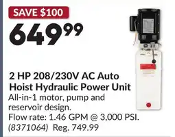 Princess Auto 2 HP 208/230V AC Auto Hoist Hydraulic Power Unit offer