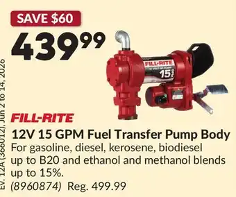 Princess Auto 12V 15 GPM Fuel Transfer Pump Body offer