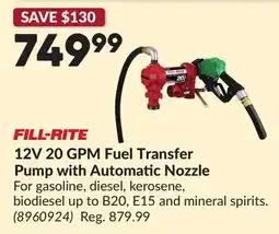 Princess Auto FILL-RITE 12V 20 GPM Fuel Transfer Pump with Automatic Nozzle offer