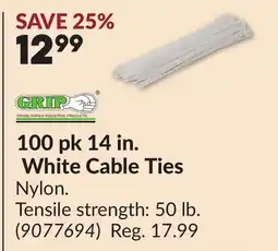 Princess Auto 100 pk 14 in. White Cable Ties offer