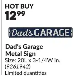 Princess Auto Dad's Garage Metal Sign offer