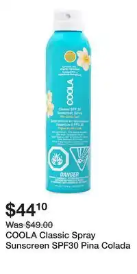 Well COOLA Classic Spray Sunscreen SPF30 Pina Colada offer