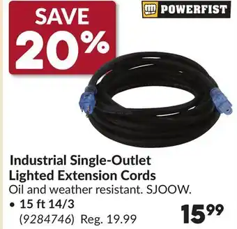 Princess Auto Industrial Single-Outlet Lighted Extension Cords 15 ft 14/3 offer