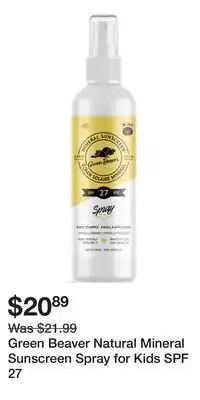 Well Green Beaver Natural Mineral Sunscreen Spray for Kids SPF 27 offer