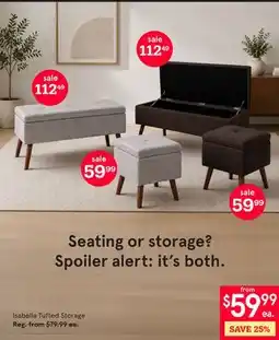 Kitchen Stuff Plus Isabella Tufted Storage offer