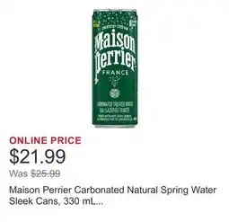 Costco Maison Perrier Carbonated Natural Spring Water Sleek Cans, 330 mL 24-pack offer