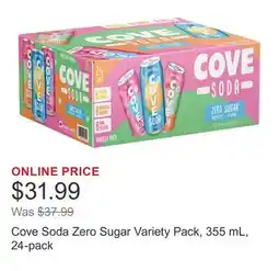 Costco Cove Soda Zero Sugar Variety Pack, 355 mL, 24-pack offer